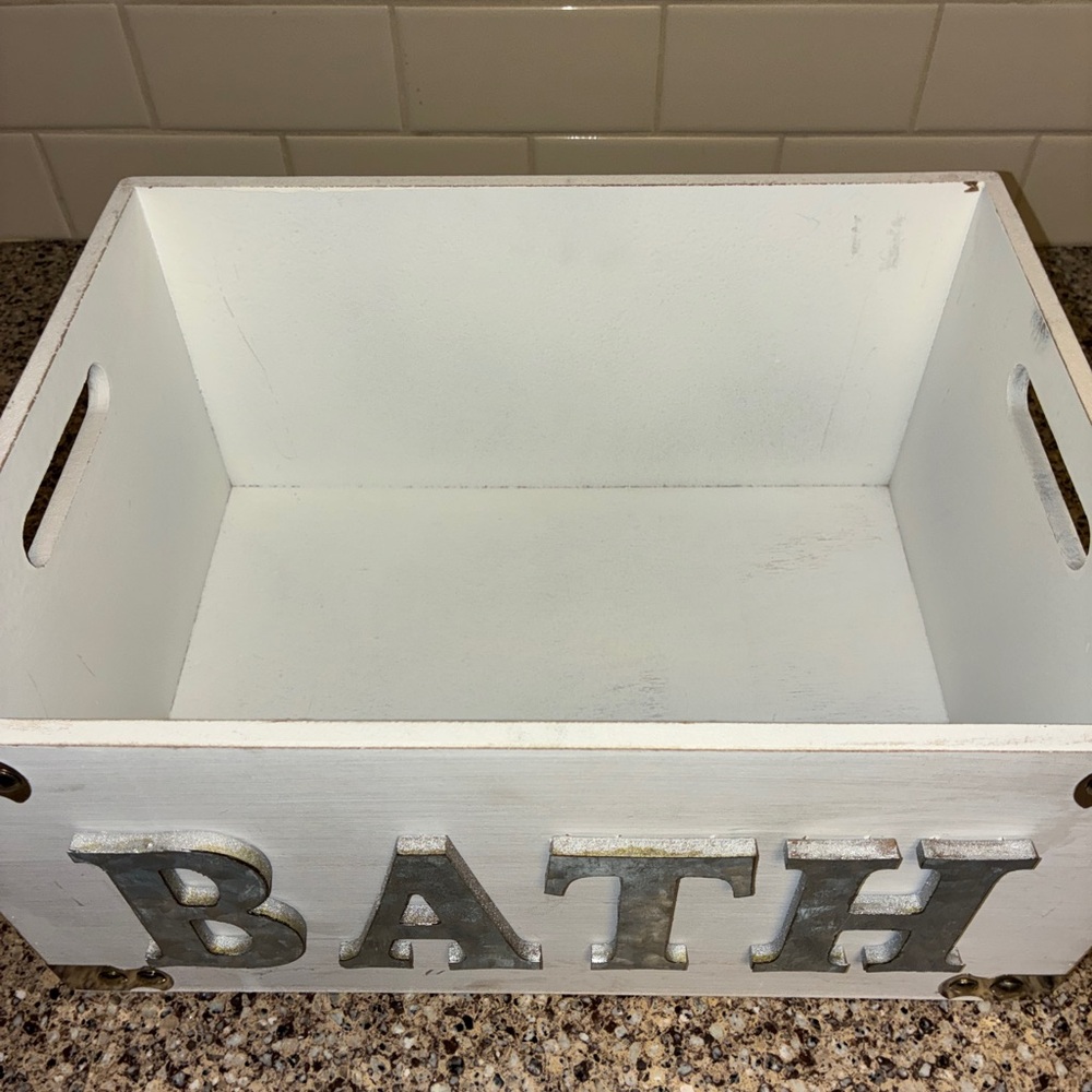 Rustic White Bath Storage Box - Picture 3 of 5